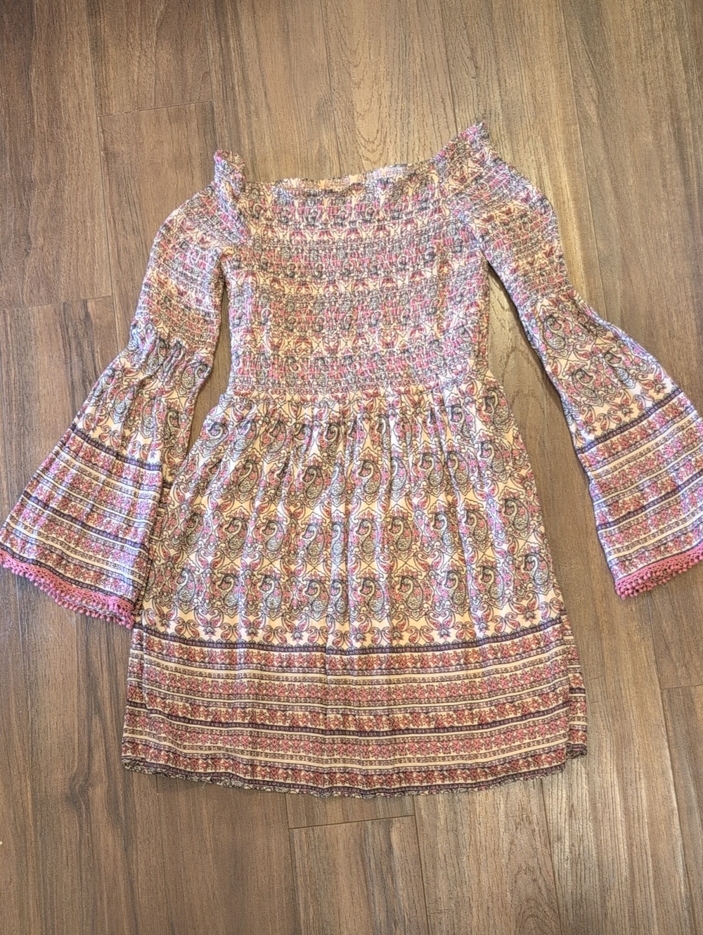 Xhilaration Pink & Purple Ruched 70s Off The Shoulder Princess Dress